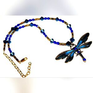 Art Glass Beaded Dragonfly pendant Necklace 17" + 4" Extender
